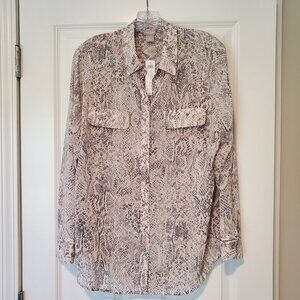 NWT Chicos Neutral Grey/Tan Python Print Shirt Size 2 = Large Size 12
